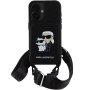 Karl Lagerfeld Saffiano Crossbody Karl and Choupette kryt s nastavitelným popruhem pro iPhone 16 - černý