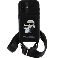 Karl Lagerfeld Saffiano Crossbody Karl and Choupette kryt s nastavitelným popruhem pro iPhone 16 - černý