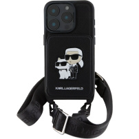 Karl Lagerfeld Saffiano Crossbody Karl and Choupette kryt s nastavitelným popruhem pro iPhone 16 Pro - černý