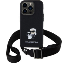 Karl Lagerfeld Saffiano Crossbody Metal Karl and Choupette kryt s nastavitelným popruhem pro iPhone 15 Pro Max - černý