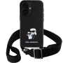 Karl Lagerfeld Saffiano Crossbody Metal Karl and Choupette kryt s nastavitelným popruhem pro iPhone 16 Plus - černý