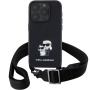 Karl Lagerfeld Saffiano Crossbody Metal Karl and Choupette kryt s nastavitelným popruhem pro iPhone 16 Pro - černý