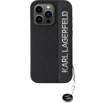 Karl Lagerfeld Saffiano Rhinestone Charm kryt pro iPhone 15 Pro - černý