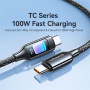 USAMS SJ750 opletený nabíjecí a datový kabel s podsvícením - USB-C na USB-C - 1,2 m - černý