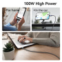USAMS SJ750 opletený nabíjecí a datový kabel s podsvícením - USB-C na USB-C - 1,2 m - černý