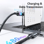 USAMS SJ750 opletený nabíjecí a datový kabel s podsvícením - USB-C na USB-C - 1,2 m - černý