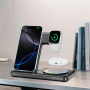 Q50D 3v1 skládací bezdrátový stojánek s barevným podsvícením pro iPhone / Apple Watch / AirPods - 15W - černý