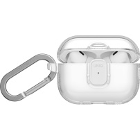 UNIQ Glase Pro Lock transparentní obal se zapínáním a karabinou pro AirPods Pro 3 - čirý