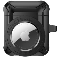 2v1 super odolný ochranný obal pro AirPods 1 / 2 / AirTag 1 / 2 - černý