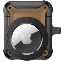 2v1 super odolný ochranný obal pro AirPods 1 / 2 / AirTag 1 / 2 - hnědý
