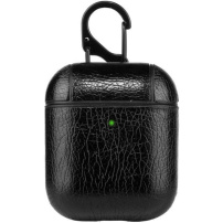 Obal z PU kůže s karabinou pro AirPods 1 / 2 - černý