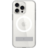 Spigen Ultra Hybrid S transparentní kryt se stojánkem a bílým MagSafe pro iPhone 15 Pro Max - čirý