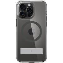 Spigen Ultra Hybrid S transparentní kryt se stojánkem a šedým MagSafe pro iPhone 15 Pro Max - čirý