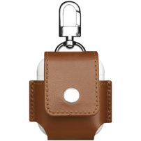 Ochranný obal z PU kůže s karabinou pro AirPods 1 / 2 - hnědý