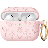 AhaStyle silikonový obal se vzorem květin pro AirPods Pro 3 - růžový