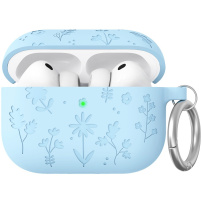 AhaStyle silikonový obal se vzorem květin pro AirPods Pro 3 - modrý