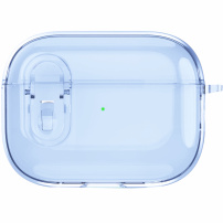 Transparentní obal se zapínáním a karabinou pro AirPods Pro - modrý
