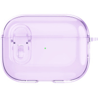 Transparentní obal se zapínáním a karabinou pro AirPods Pro - fialový