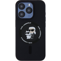Karl Lagerfeld Karl and Choupette silikonový kryt s MagSafe pro iPhone 15 Pro - černý
