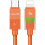 USAMS SJ776 opletený nabíjecí a datový kabel s podsvícením - USB-C na Lightning - 1,2 m - oranžový
