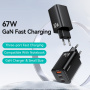 USAMS CC265 GaN rychlonabíjecí adaptér s porty 2x USB-C / USB-A - 67W - bílý