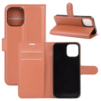 Praktické peněženkové pouzdro z PU kůže pro iPhone 12 mini - hnědé