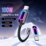 ESSAGER opletený nabíjecí a datový kabel s podsvícením - USB-A na USB-C - 1 m - světle šedý