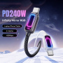 ESSAGER opletený nabíjecí a datový kabel s podsvícením - USB-C na USB-C - 2 m - růžový