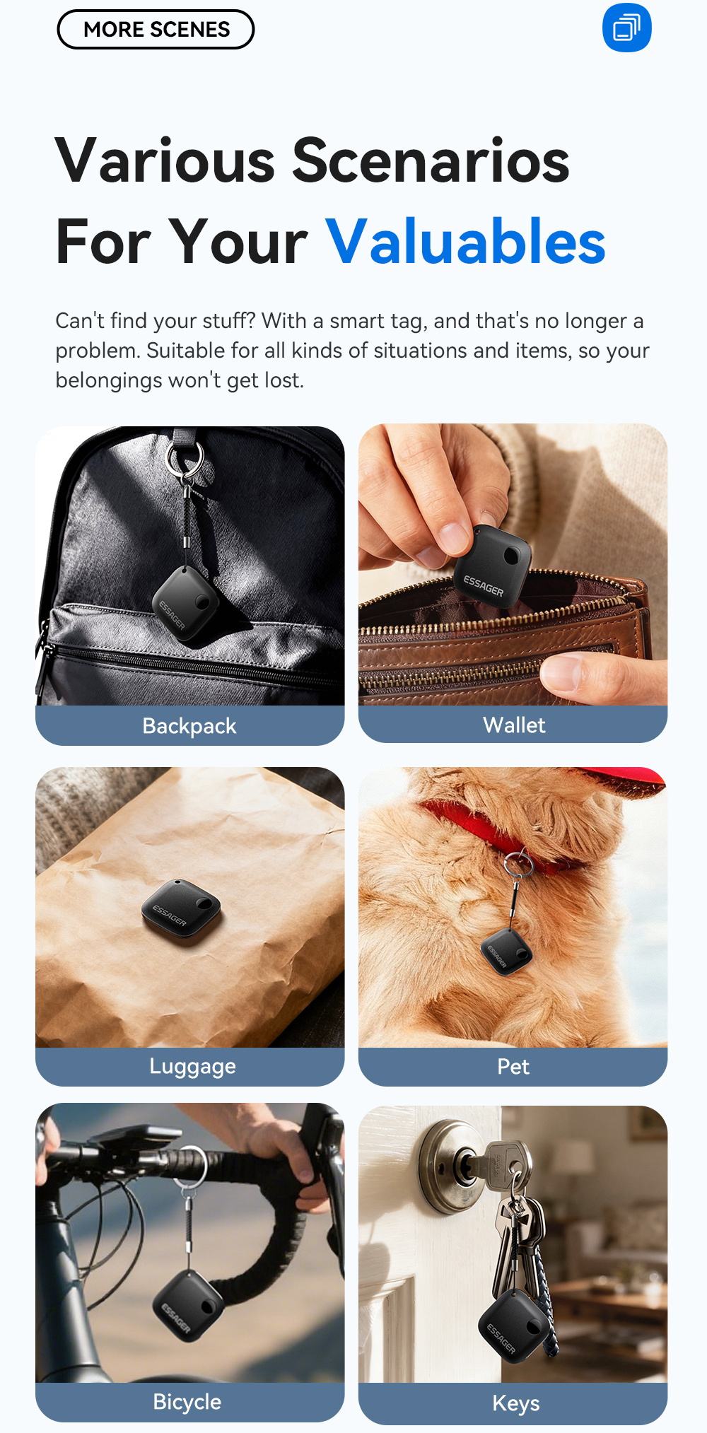 ESSAGER WWQ smart lokátor s podporou Find My - modrý