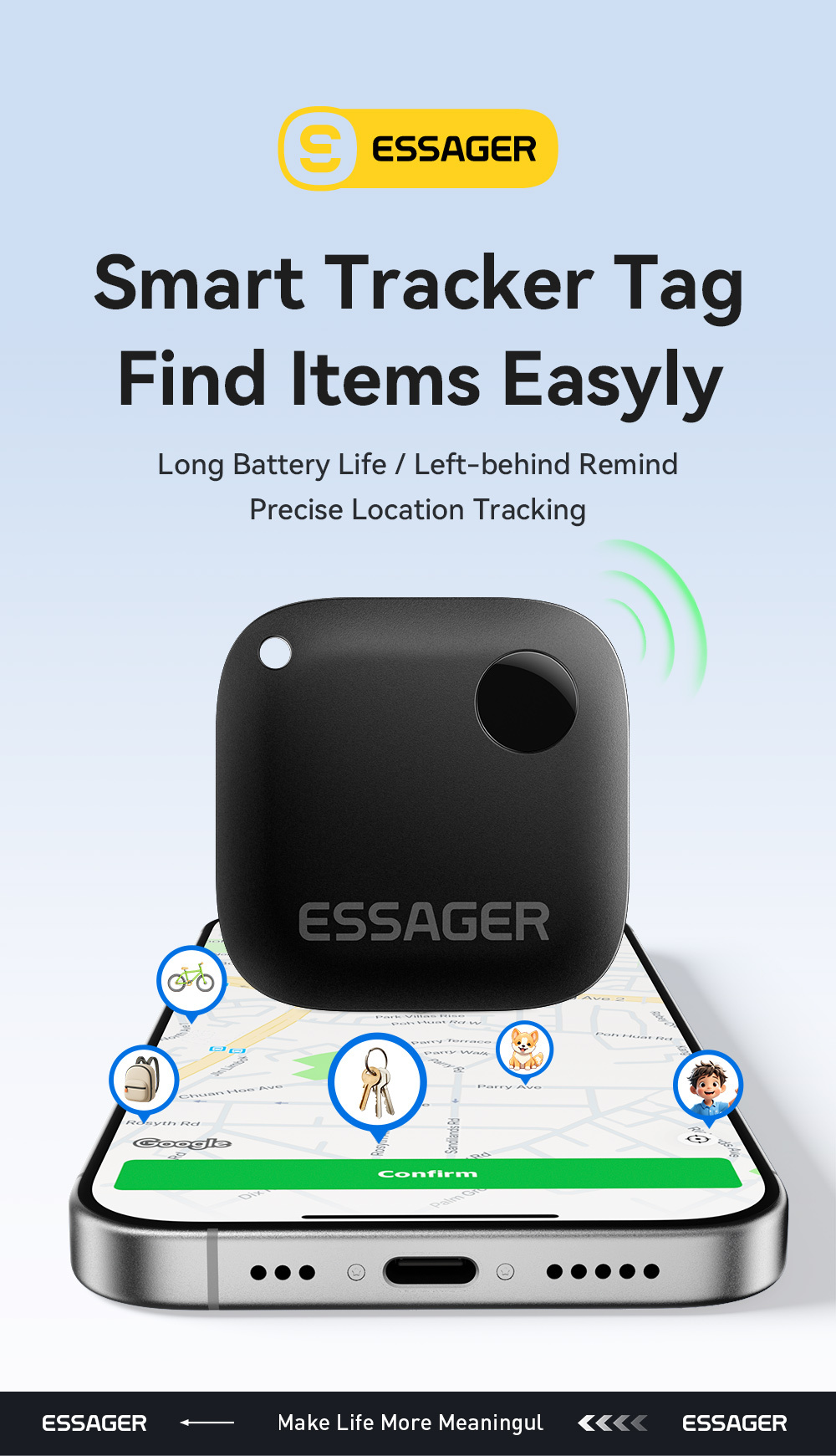 ESSAGER WWQ smart lokátor s podporou Find My - černý