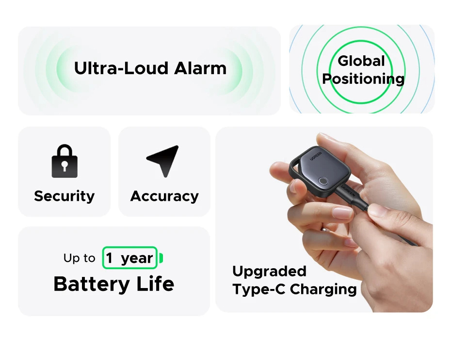 UGREEN CM919 smart lokátor s podporou Find My - tmavě šedý