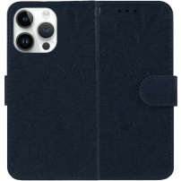 Flipové pouzdro se vzorem krajky pro iPhone 14 Pro - tmavě modré