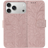 Flipové pouzdro se vzorem krajky pro iPhone 17 Pro / 18 Pro - růžové