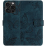 Flipové pouzdro se vzorem motýlů pro iPhone 16 Pro - tmavě modré