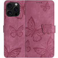 Flipové pouzdro se vzorem motýlů pro iPhone 16 Pro - tmavě růžové