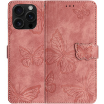 Flipové pouzdro se vzorem motýlů pro iPhone 16 Pro Max - růžové