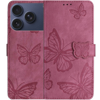 Flipové pouzdro se vzorem motýlů pro iPhone 17 Pro / 18 Pro - tmavě růžové