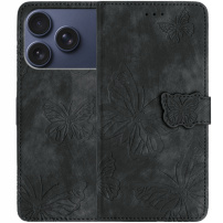 Flipové pouzdro se vzorem motýlů pro iPhone 17 Pro / 18 Pro - tmavě šedé
