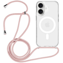 Transparentní kryt se šňůrkou a MagSafe pro iPhone 16 Plus - růžový