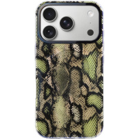 Transparentní kryt se třpytkami, vzorem hadí kůže a MagSafe pro iPhone 17 Pro - zelený