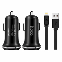 HOCO nabíječka do auta se dvěma USB porty + lightning konektor pro Apple iPhone / iPad / iPod - černá