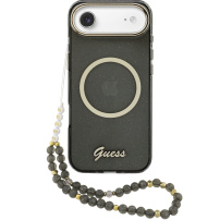 Guess IML Glitter Script Strap kryt s MagSafe a poutkem pro iPhone Air - šedý