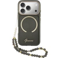 Guess IML Glitter Script Strap kryt s MagSafe a poutkem pro iPhone 17 Pro Max - šedý