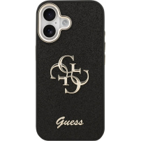 Guess Fixed Glitter 4G Metal Frame třpytivý kryt pro iPhone 17 - černý