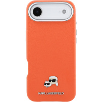 Karl Lagerfeld Karl and Choupette Heads Pins kryt z PU kůže s MagSafe pro iPhone Air - oranžový