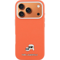 Karl Lagerfeld Karl and Choupette Heads Pins kryt z PU kůže s MagSafe pro iPhone 17 Pro Max - oranžový