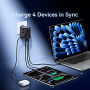 USAMS CC334 GaN univerzální cestovní adaptér s porty 3x USB-C / USB-A a výsuvnými zástrčkami - 100 - černý
