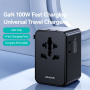 USAMS CC334 GaN univerzální cestovní adaptér s porty 3x USB-C / USB-A a výsuvnými zástrčkami - 100 - černý