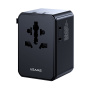 USAMS CC334 GaN univerzální cestovní adaptér s porty 3x USB-C / USB-A a výsuvnými zástrčkami - 100 - černý