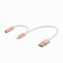 2v1 redukce Lightning na 3,5 mm jack + USB pro Apple iPhone / iPad - růžově zlatá